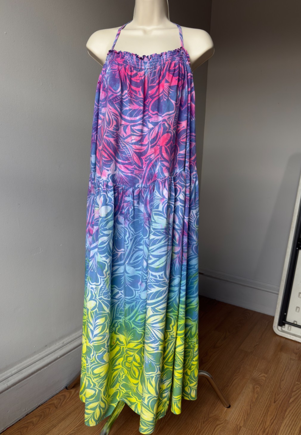 Tie Dye strap long dress Rainbow Women’s 3X Blue rainbow summer