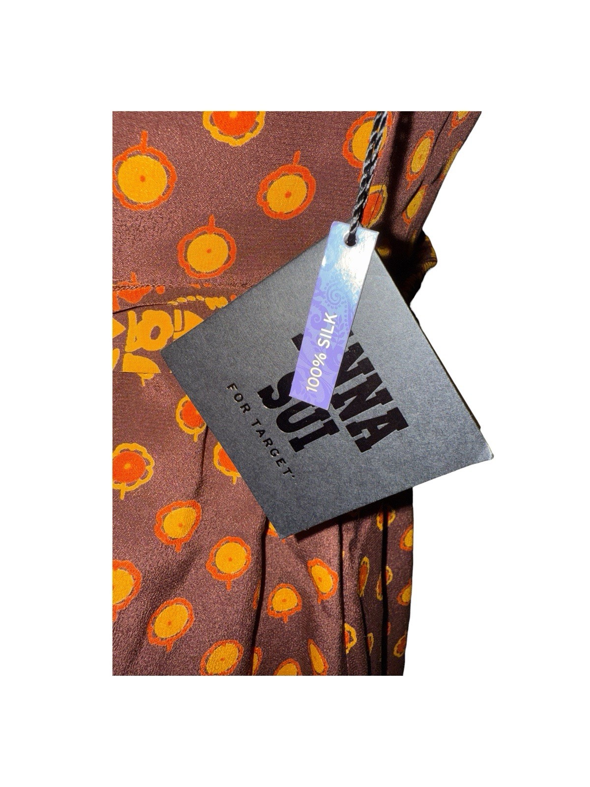Anna Sui Silk Chiffon Wrap Dress Polka Dot Brown Orange Yellow Lined S