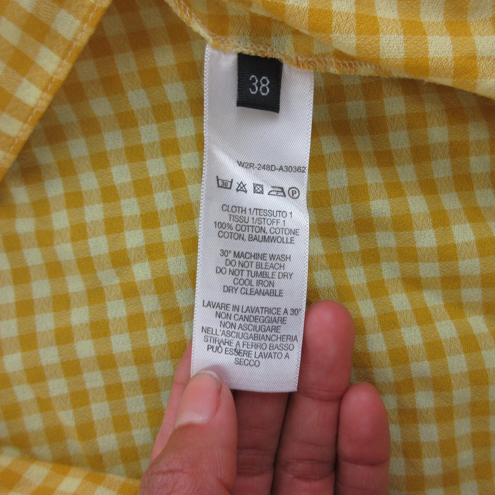 PS Paul Smith Dress Womens 38 Yellow Cotton Gingham Wrap Midi V Neck Belted