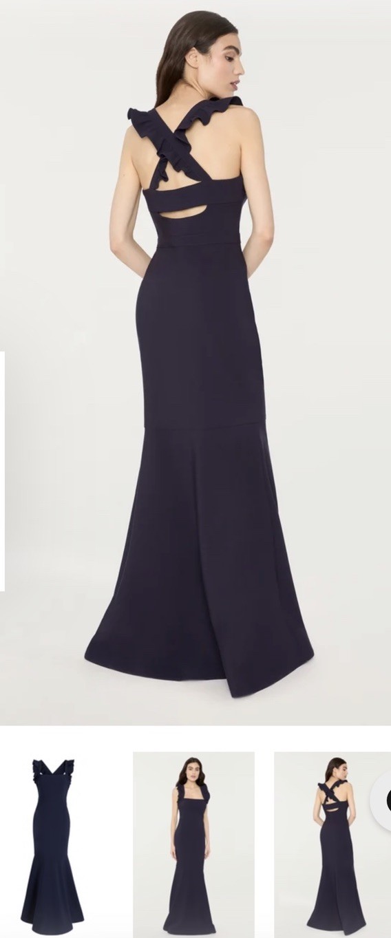 LIKELY Hara Gown Women’s Size 2 Navy Ruffle Strap Maxi Dress NWT