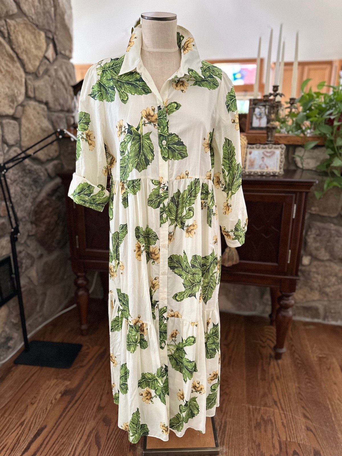 Zara Floral Cotton Button-Up Maxi Dress Size L