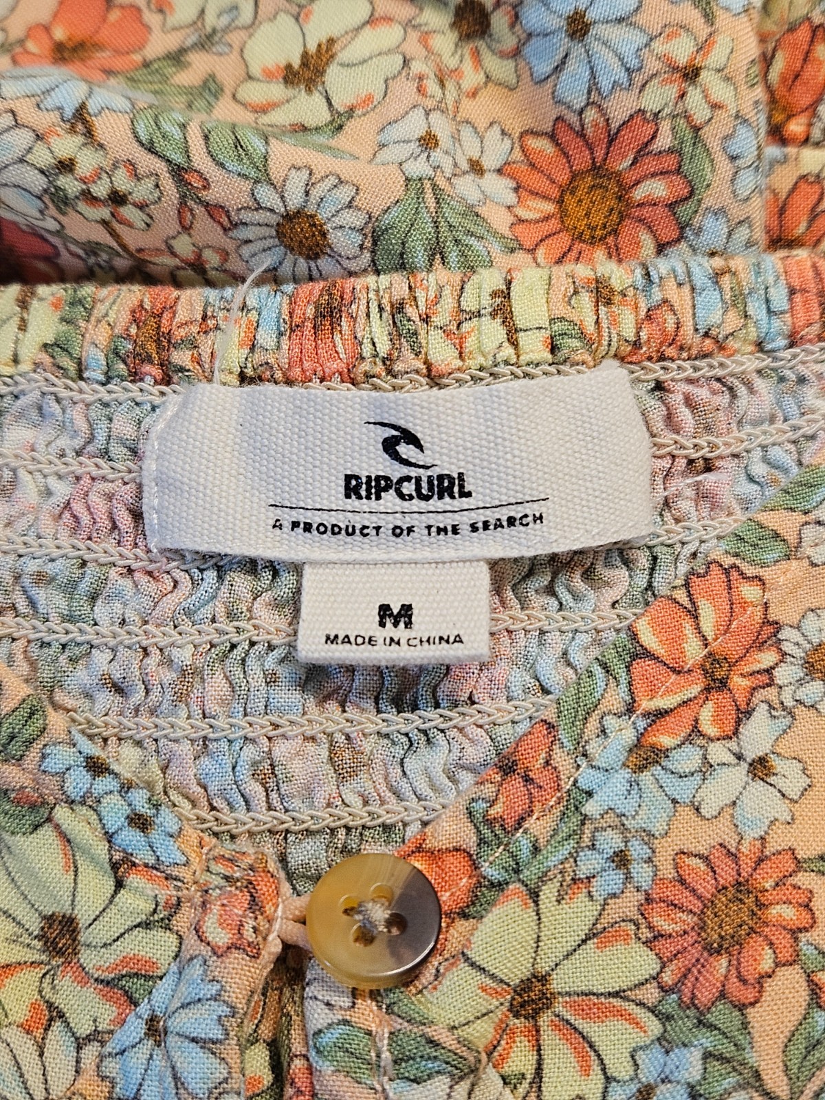 RIP CURL Floral Tiered Bottom Button Down Sundress Midi Shirred Back Size M