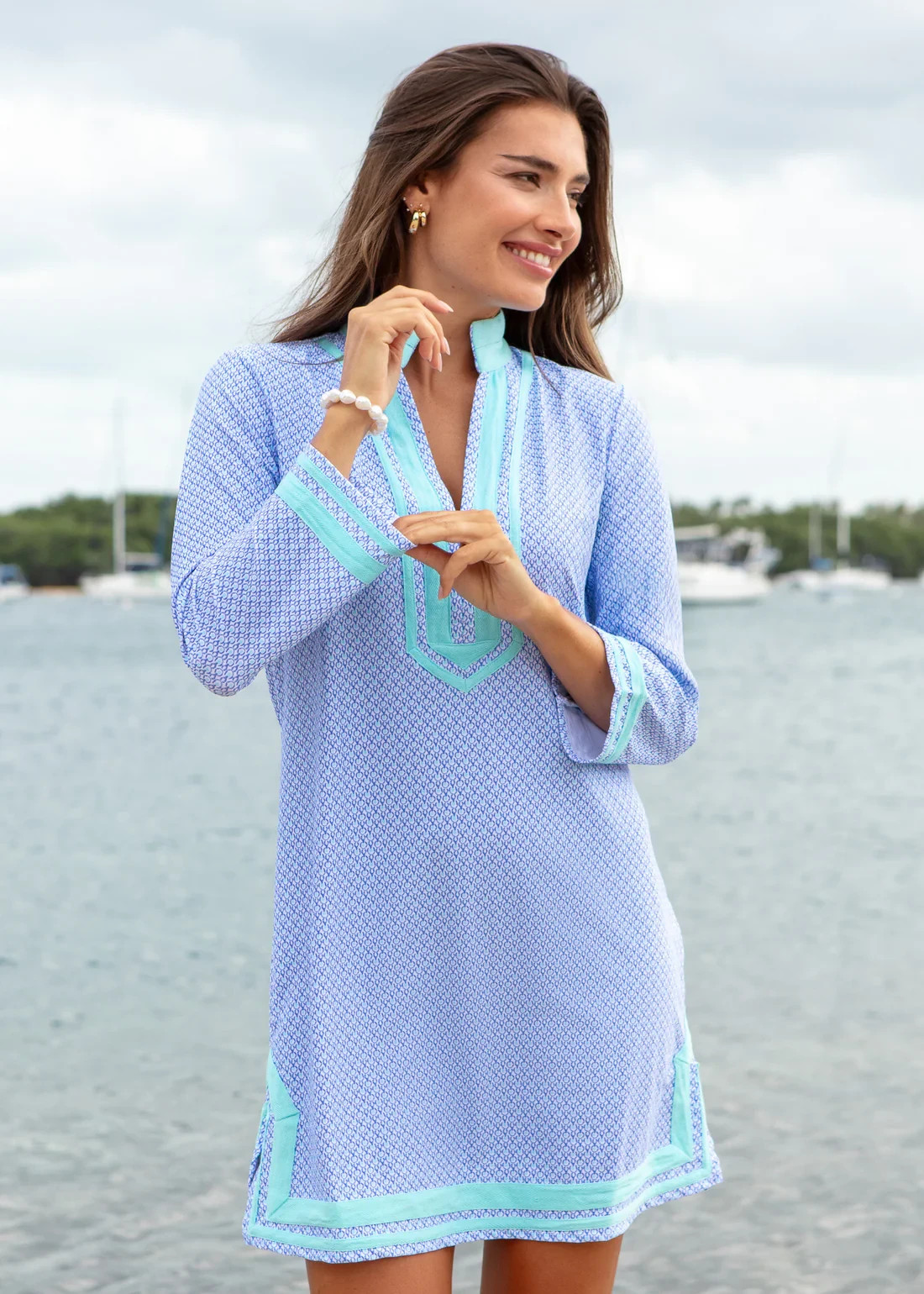 $136 NEW Cabana Life “Como Blue” Tunic Dress Women SMALL 50+ SPF NWT