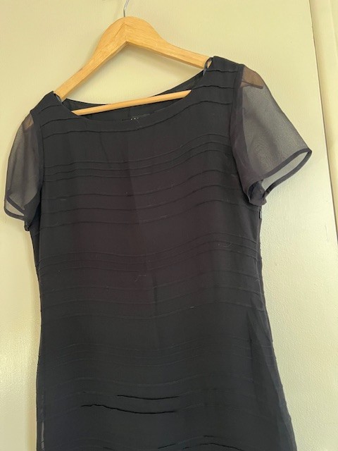 Dana Buchman Sz 4 Black 100% Silk Sheer Lined Short Sleeve Long Maxi Dress