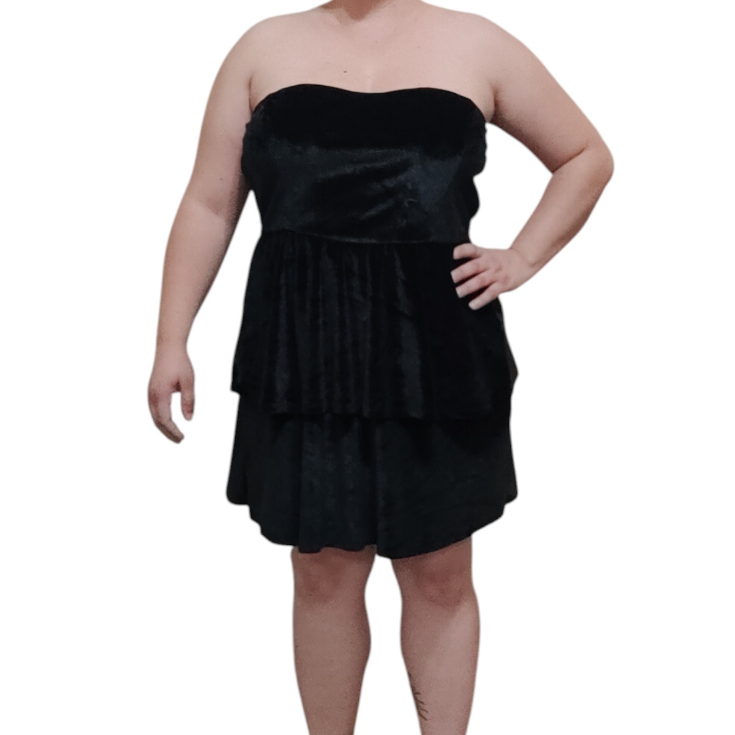 Originality Black Strapless Velvet Ruffle Mini Party Dress Size XL
