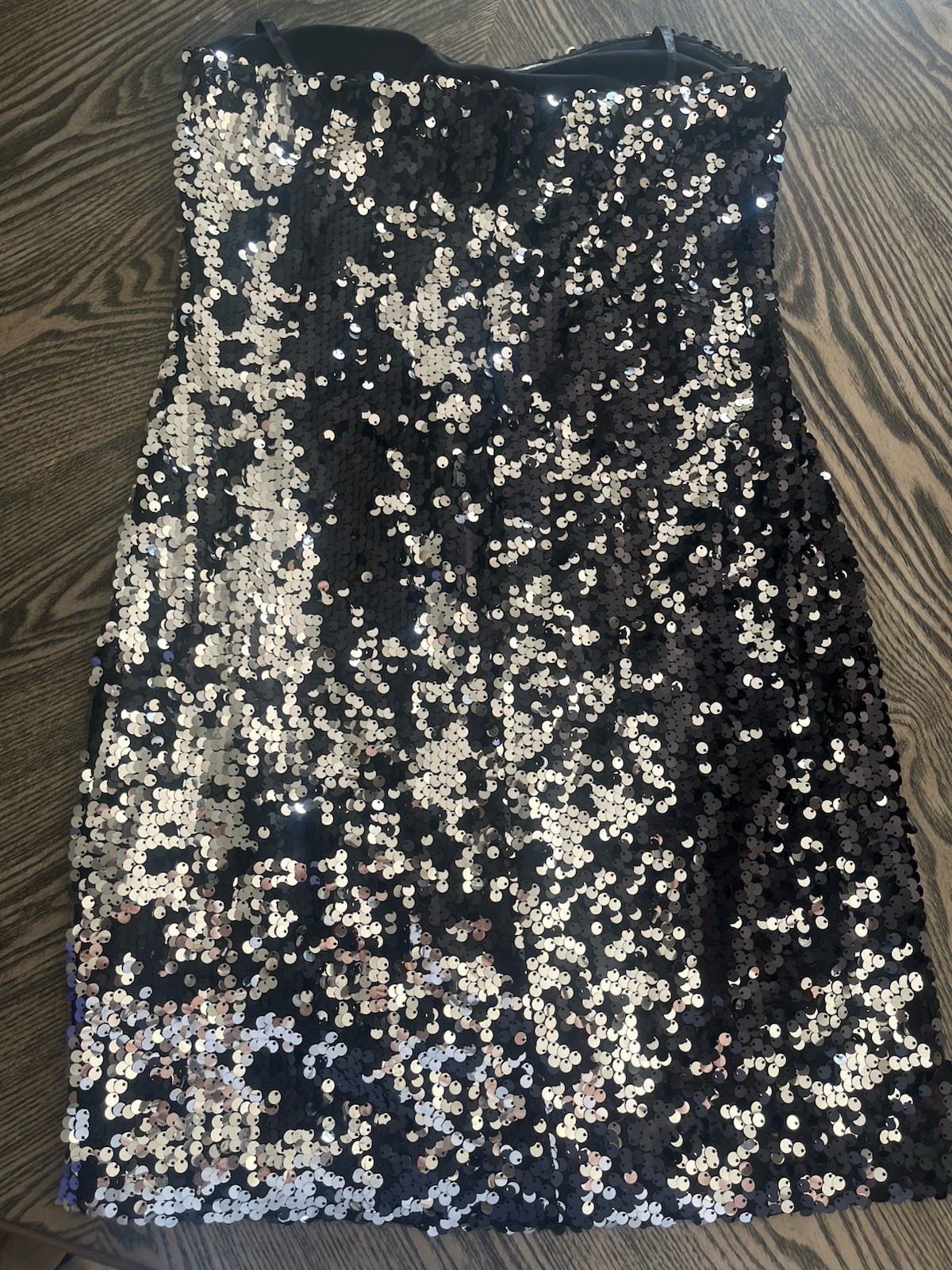 As U Wish Dress Sequins Size Medium Sparkle Strapless Silver and Black Mini ❤️