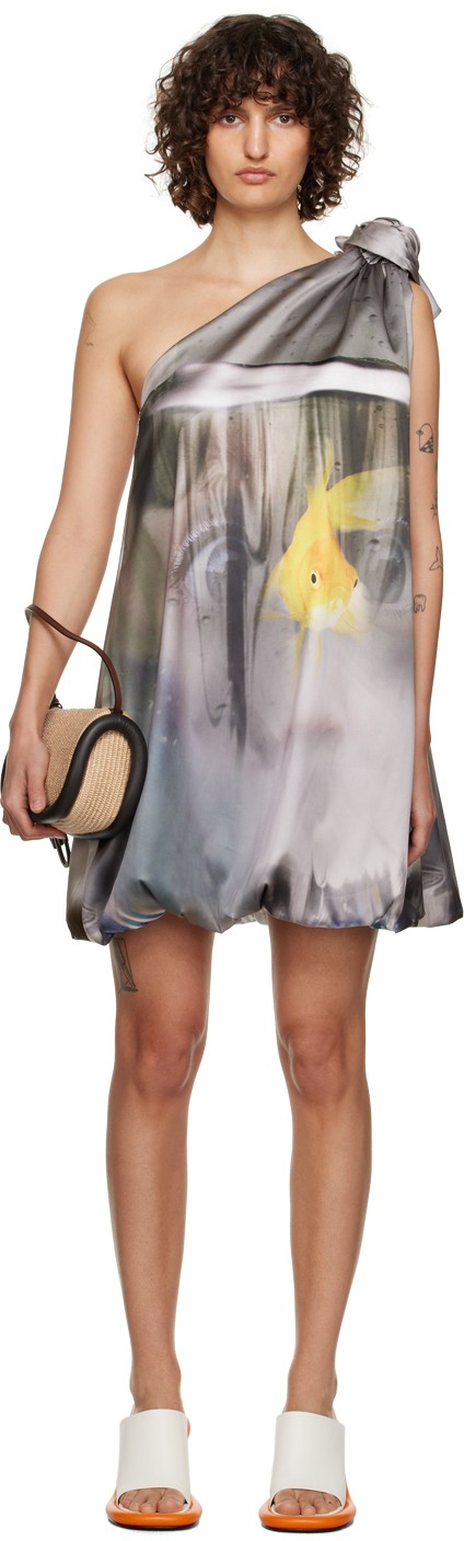 JW ANDERSON Spring 2023 Goldfish Digital Print One-Shoulder Mini Sack Dress XS