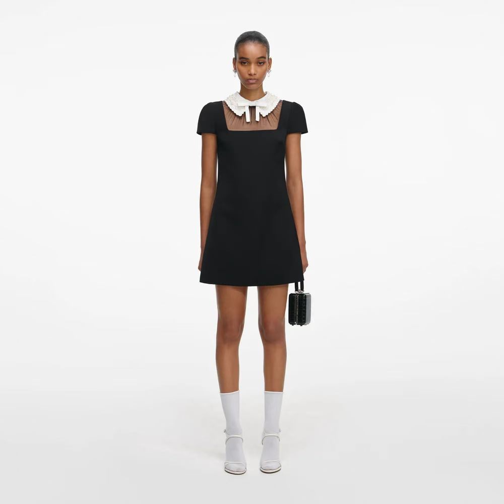 Women Self-Portrait Black Contrasting colors Turn-down collar Beaded Dresses