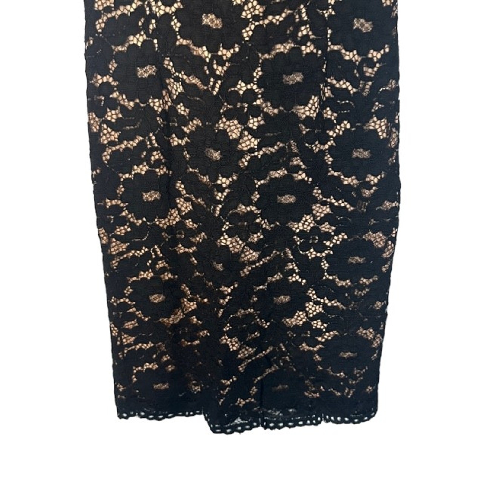 Esley Black & Cream Lace Overlay Short Capped Sleeve Bodycon Dress Women Sz S
