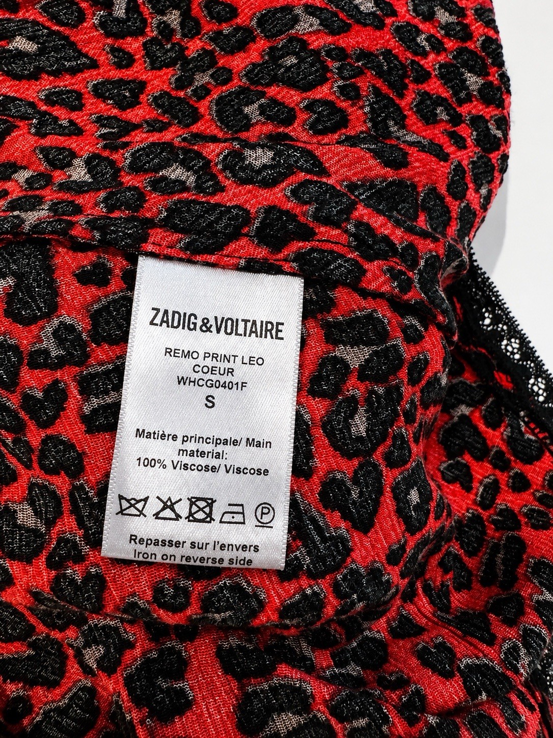 Zadig & Voltaire Red/Black Leopard Lace Trim Round Neck A-Line Knee Dress S