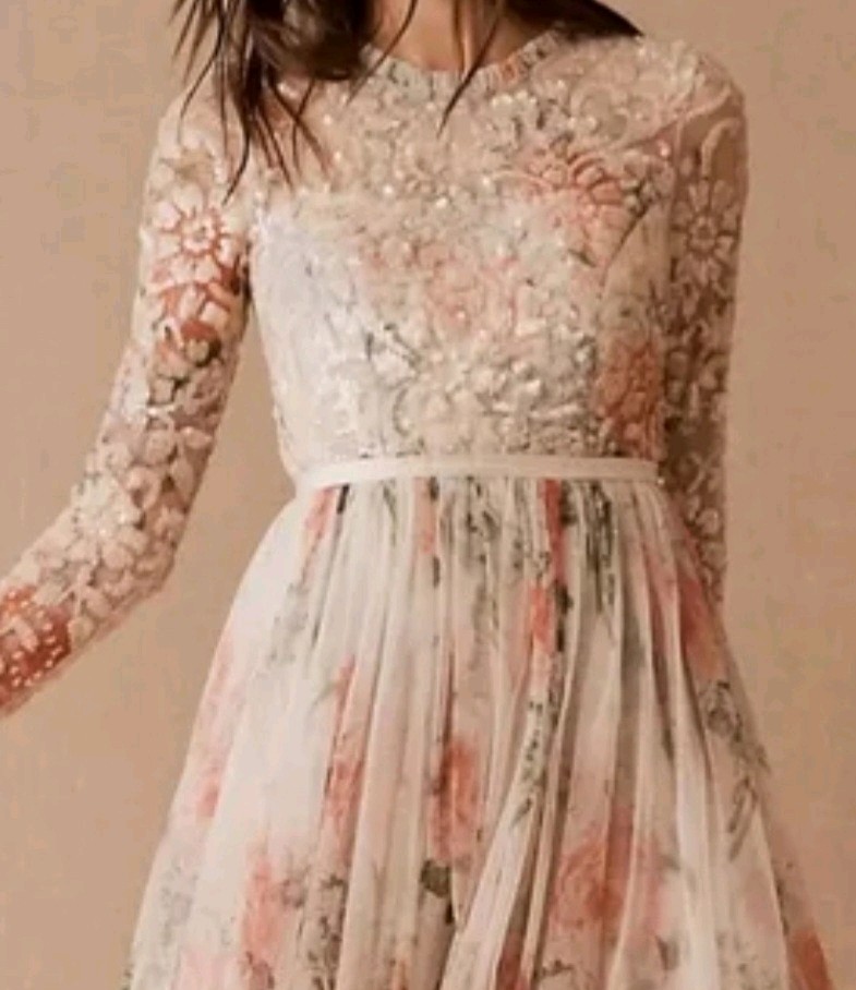 Needle and Thread White/Multi Sweet Posy Bodice Ankle Gown Dress .UK 10/ US 6