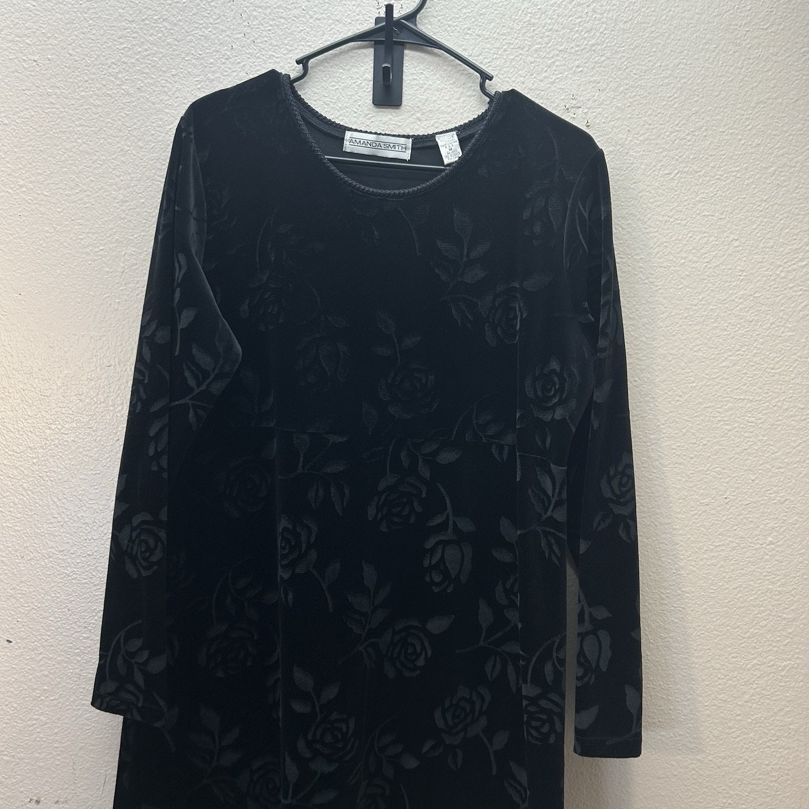 Amanda Smith Black Velvet Burnout Whimsigoth Witchy Long Sleeve Dress 90s Y2K M