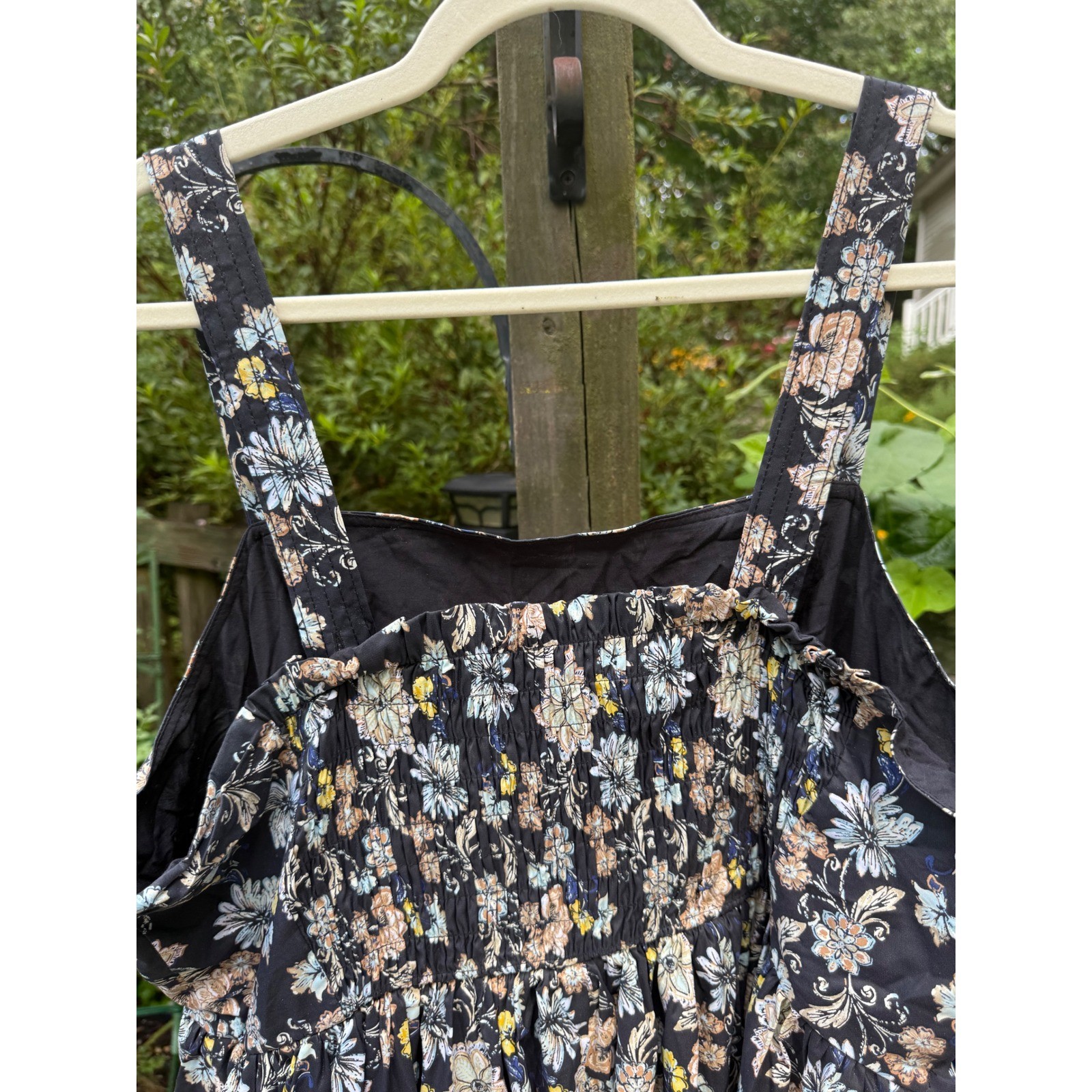 Lane Bryant Floral Smocked Back Midi Dress Black Blue Yellow Plus Size 20 NEW