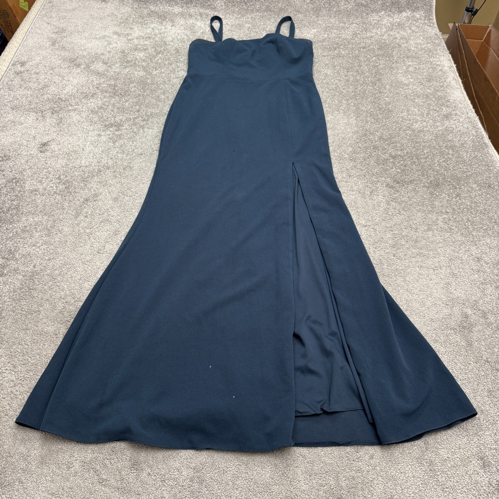 Azazie Bridesmaid Formal High Slit Maxi Dress Womens A14 Navy Blue Prom Wedding