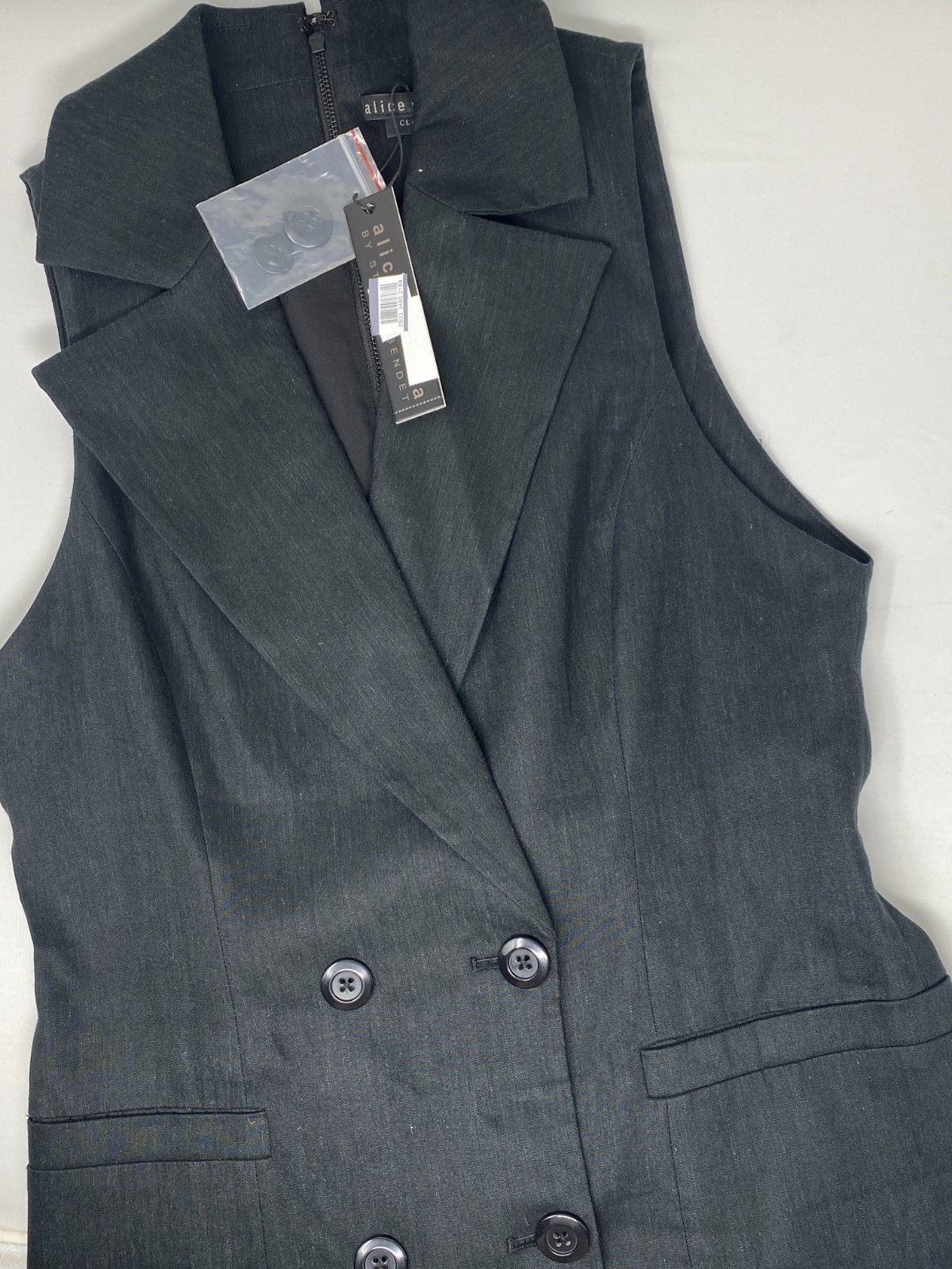 Alice + Olivia Meritt Black Linen Blend Tuxedo Dress 4 NWT $465