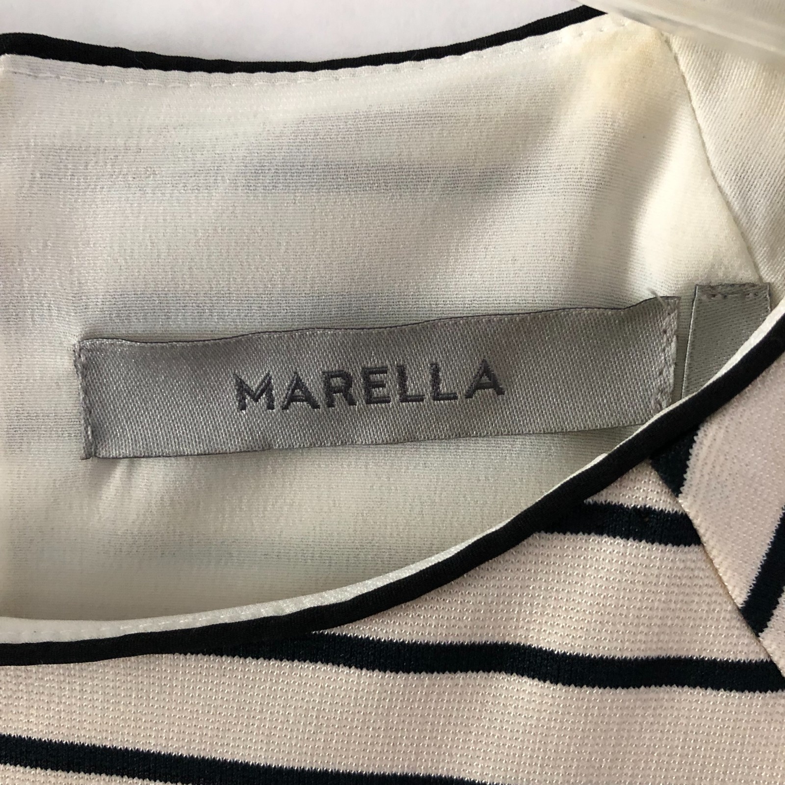 MARELLA Striped Sheath Dress Size 4 Nautical Classic Cream Black Sleeveless
