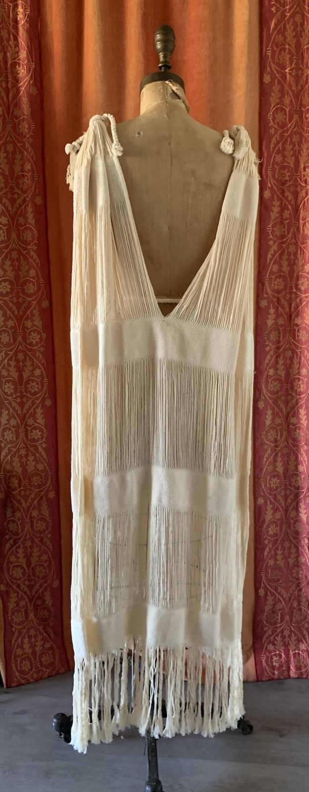 Hand Wovan Macram Cover Up Cotton Dress With Fringes Handmade Mexico