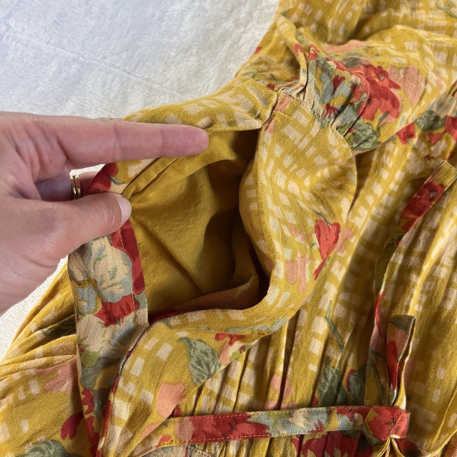 April Cornell Dress M Lisbon Rose Yellow Floral Boho Prairie Cottagecore Pockets