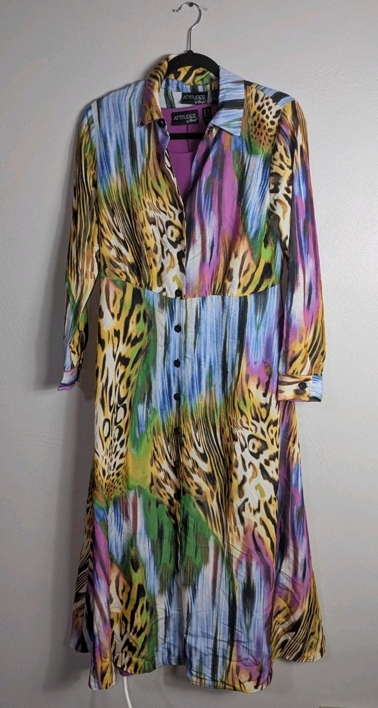NWT Attitudes by Renee Colorful Vibrant Shirt Dress w/ Purple Tank Dress 2Fer XS