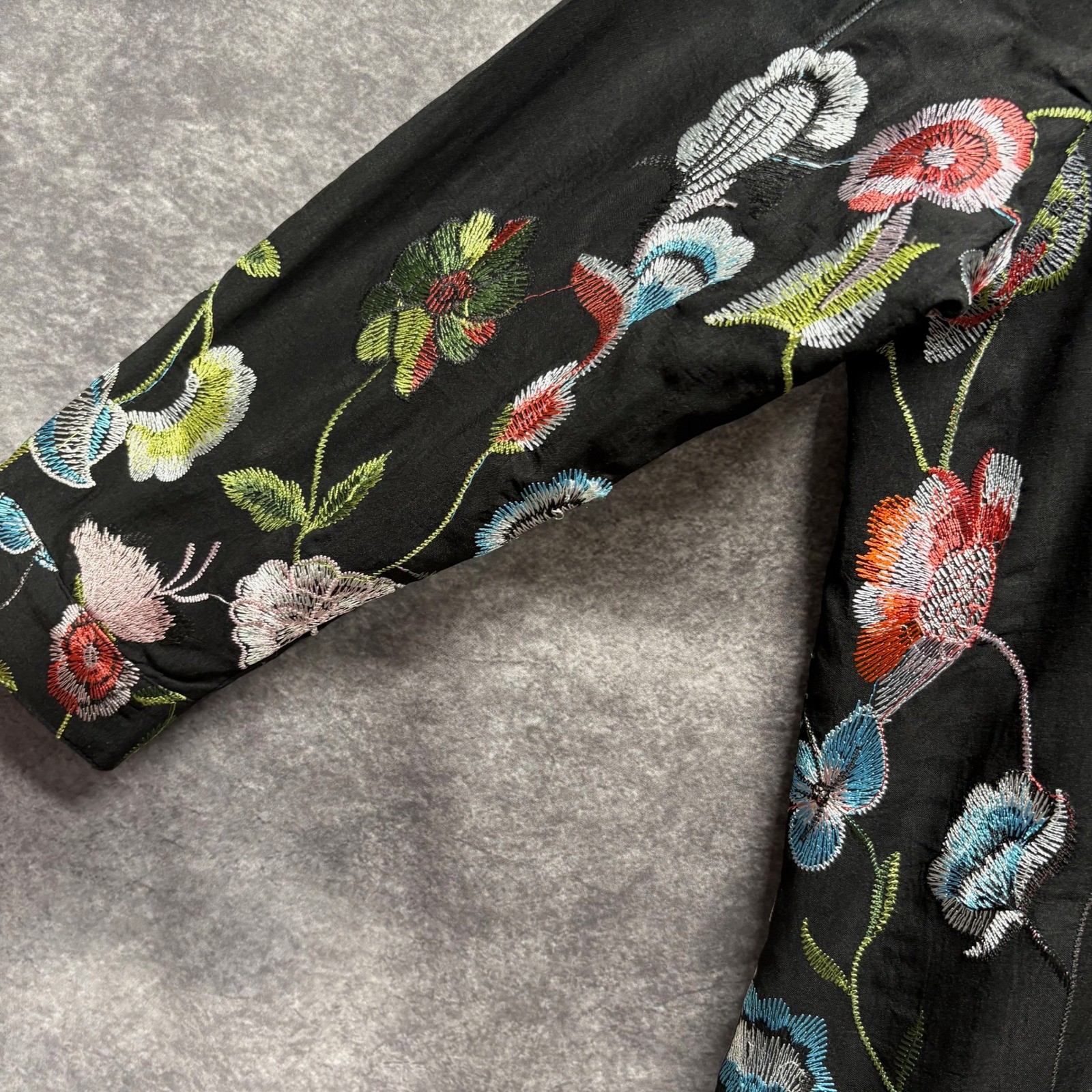 Calessa Black Floral Embroidered Button Up Mini Shirt Dress Tunic Size PXL Fairy