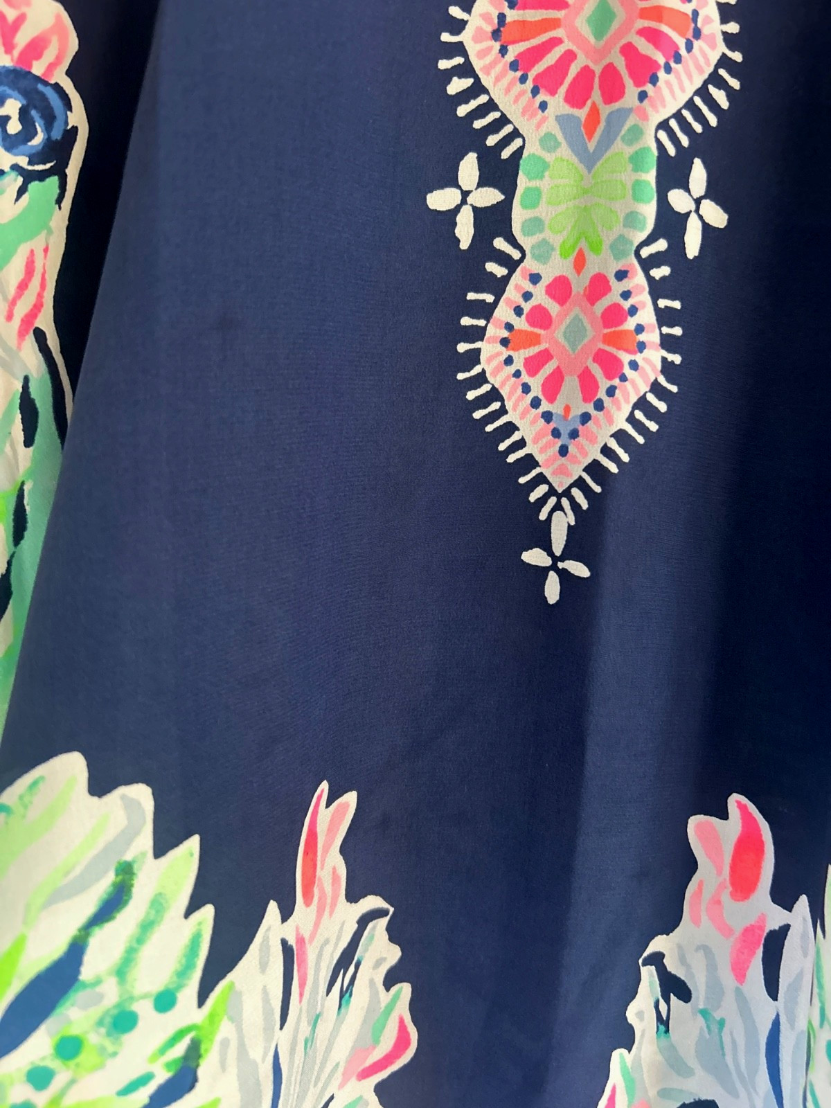 Lilly Pulitzer Atlin Silk Caftan Seaglass Menagerie Indigo L/XL NWT (09050D)