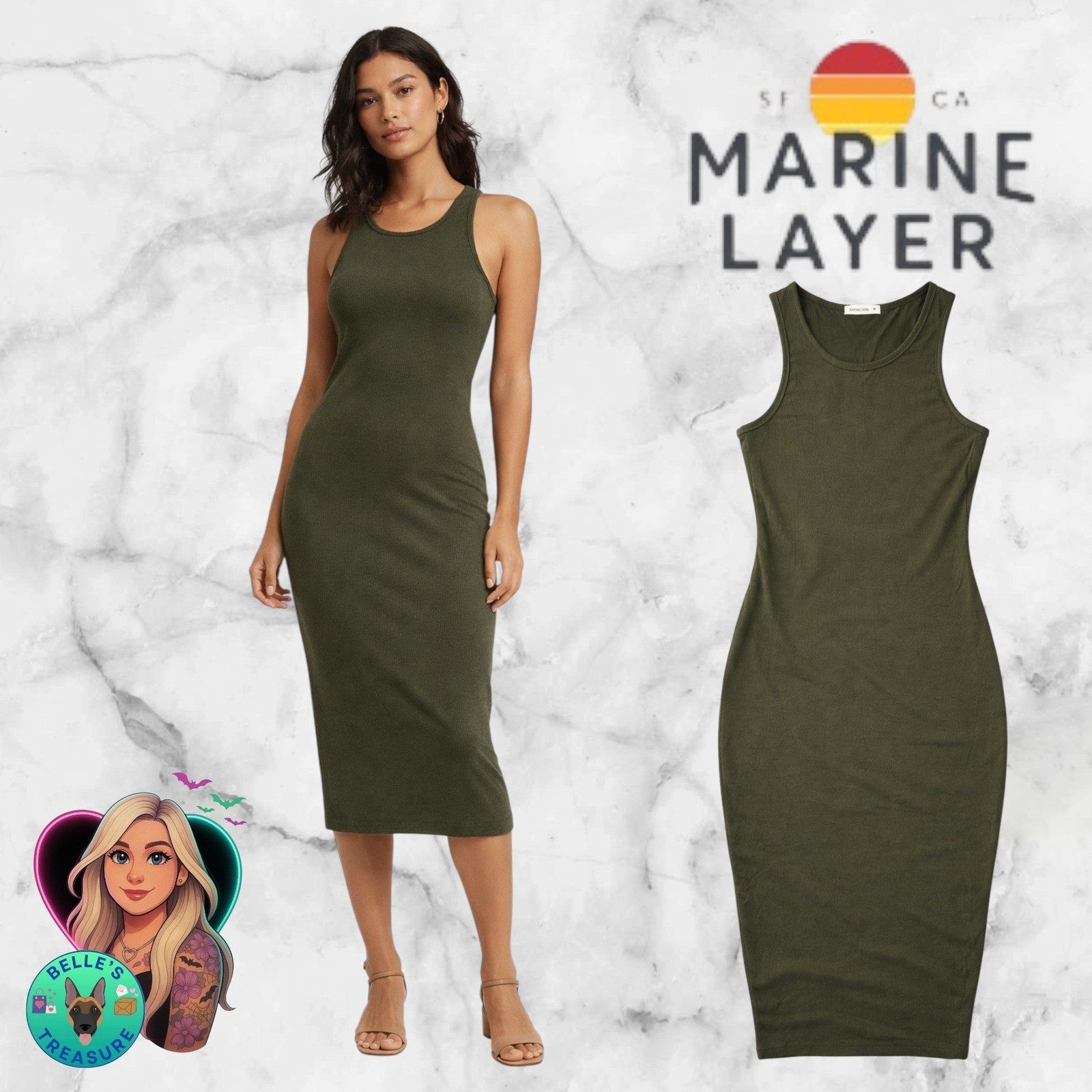 Marine Layer Lexi Daytime Dress Women’s Medium Green Tank Soft Modal Slimming