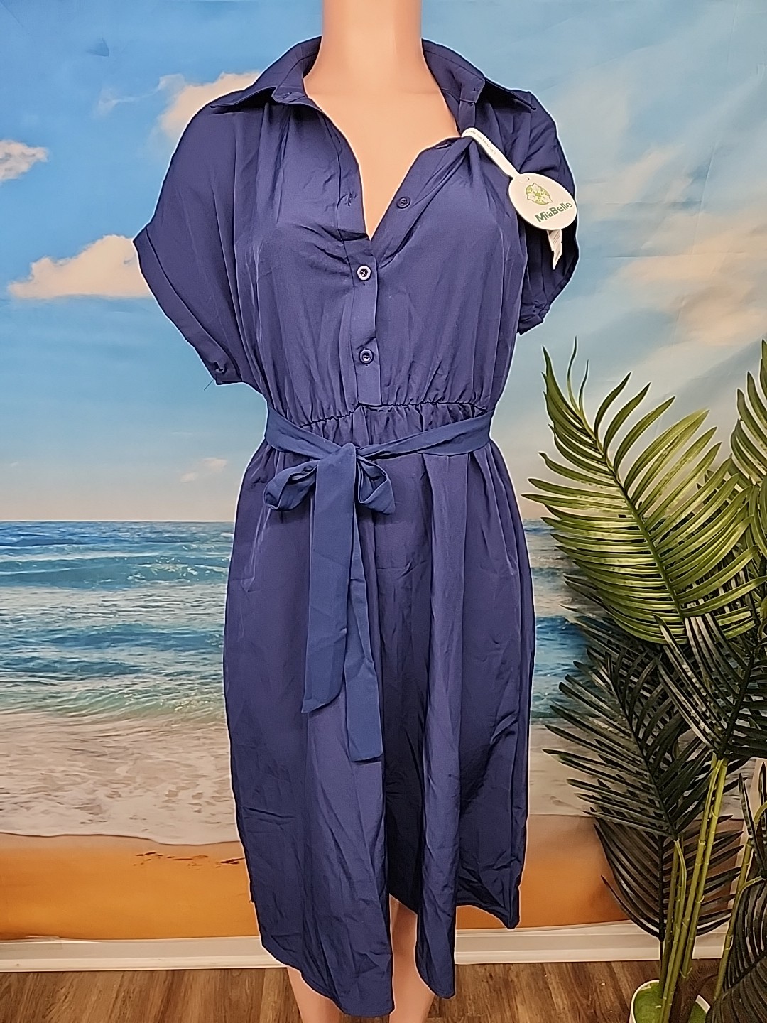 NWT Mia Belle Women Blue Midi Casual Dress Size Large.
