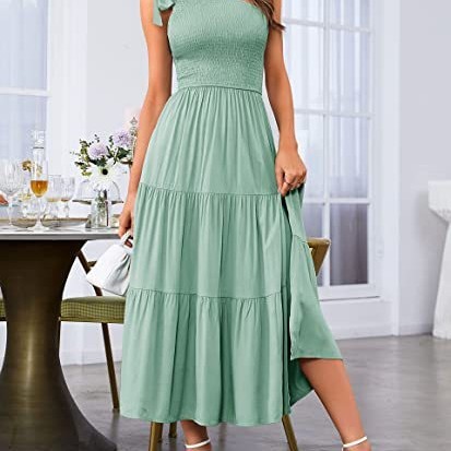Womens One Shoulder Pleated Layered Hem Split Summer Party Dress S-XL