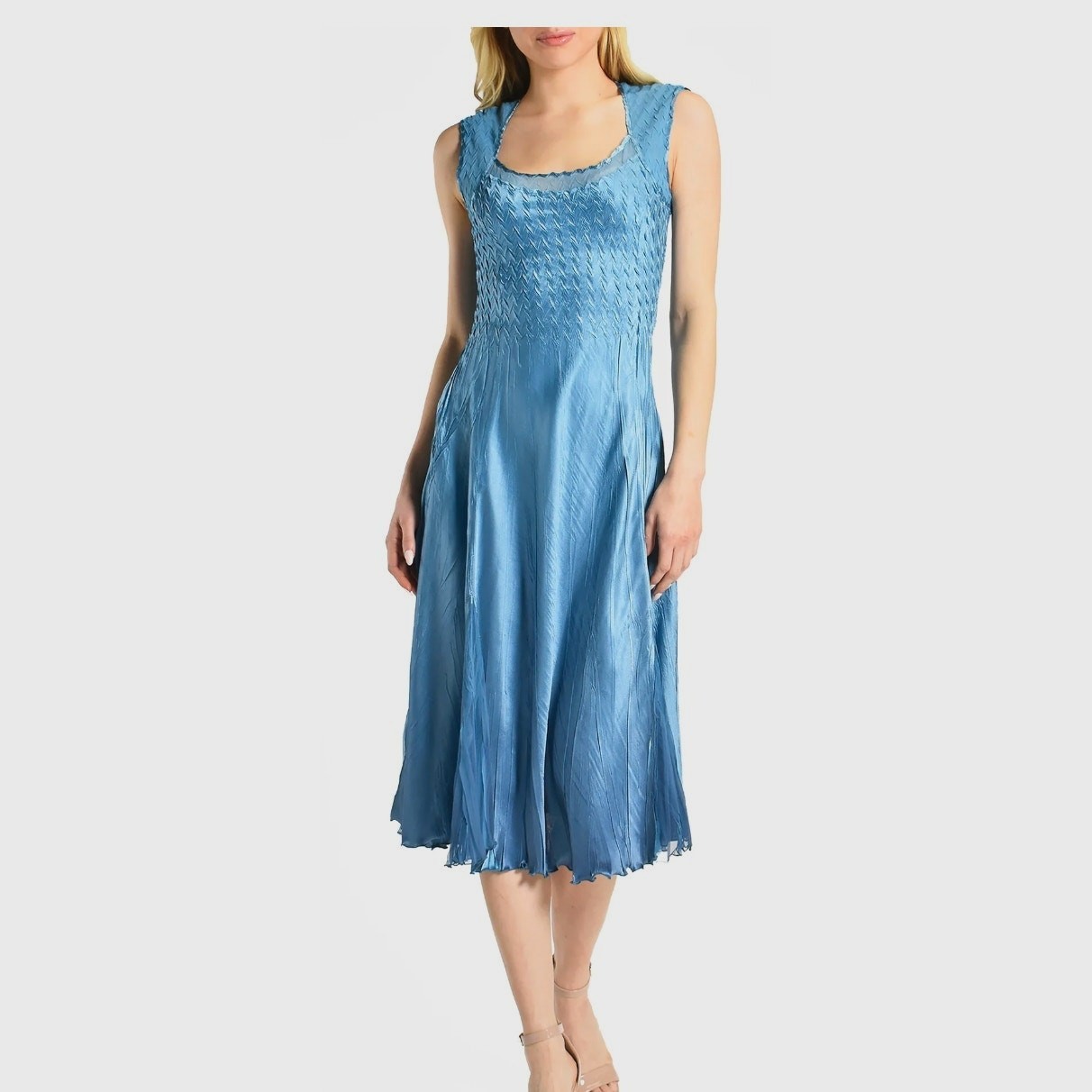 Komarov y2k crinkle slight cap sleeve fairy blue dress small