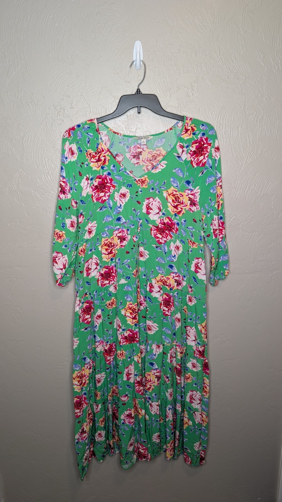 The Pioneer Woman Xlarge Floral 3/4 Sleeve V-Neck Cottagecore Boho Maxi Dress