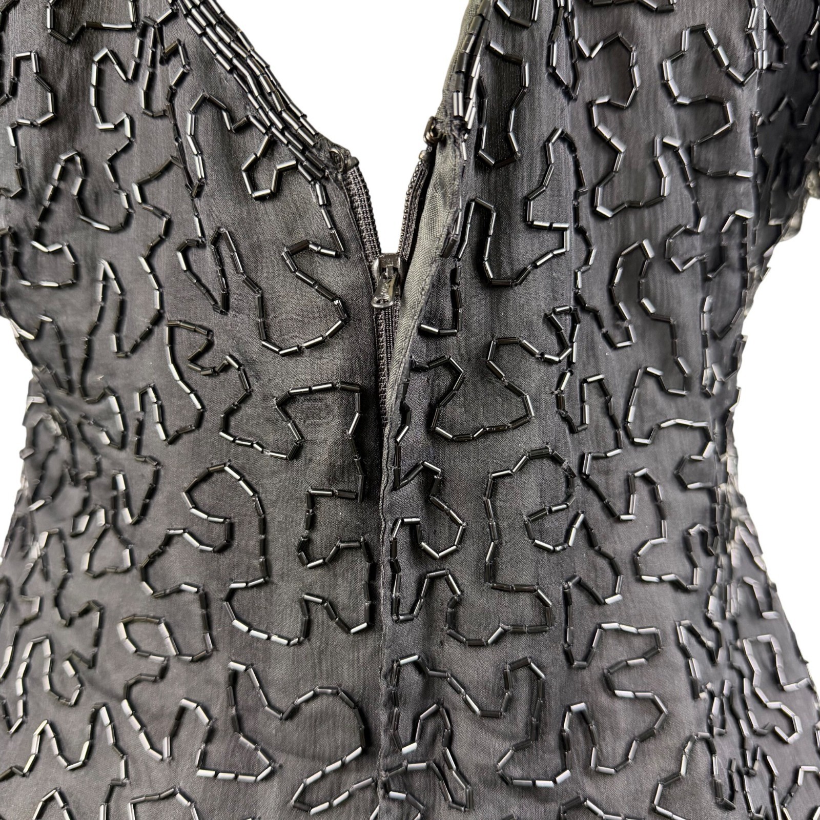 Handmade Black / Multicolor Beaded Embroidered Dress Keyhole Back Fully Lined