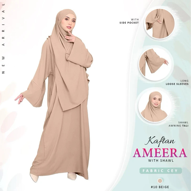 Kaftan AMEERA Elegant Loose Dress with Shawl | Long Sleeve| Plus size available