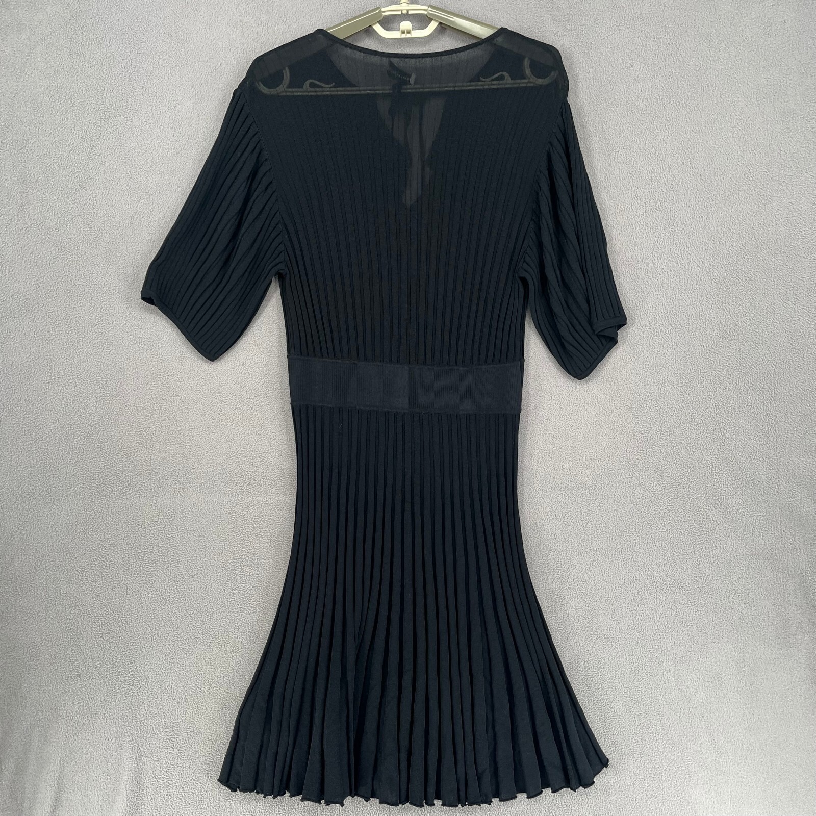 Scanlan Theodore Dress Womens Medium Black Pleated Tie Knit Ruffle Frill Navy