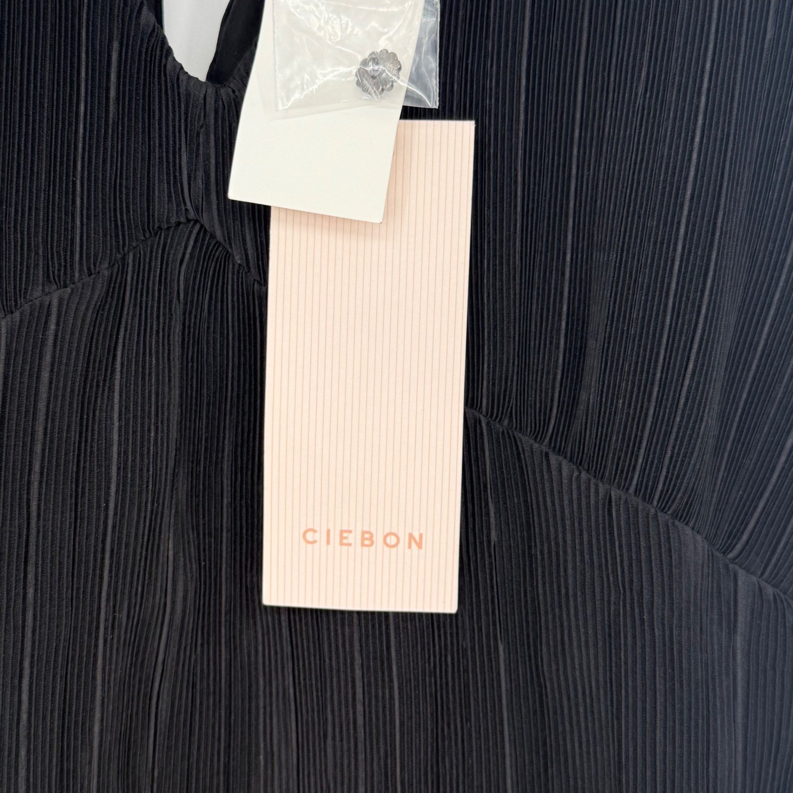 CIEBON Black Pleated Bias Cut Ruffle Mini Dress Size S NWT