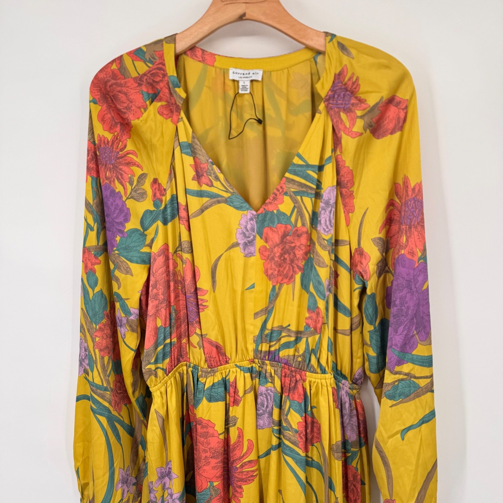 Current Air Marigold Floral Maxi Dress V-Neck womens size large long sleeve new