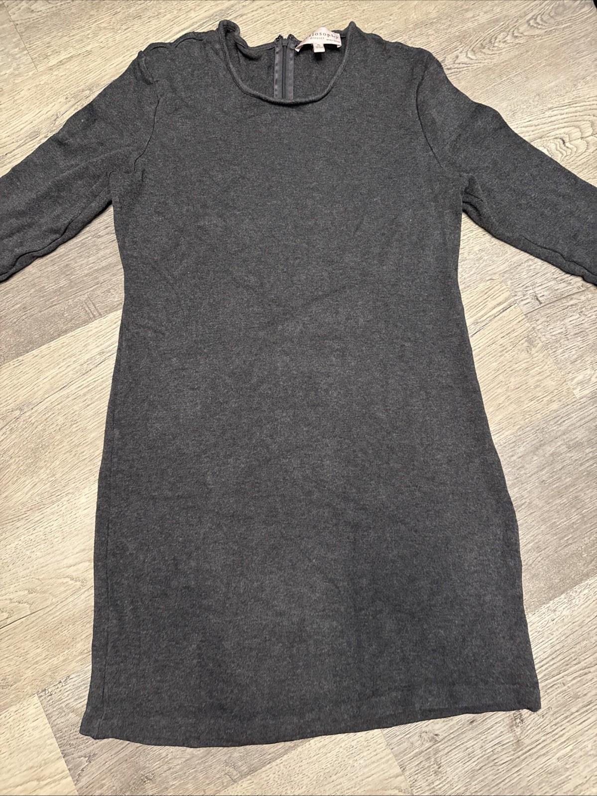 Philosophy grey mini dress back zip three-quarter leave size XL Stretch Soft