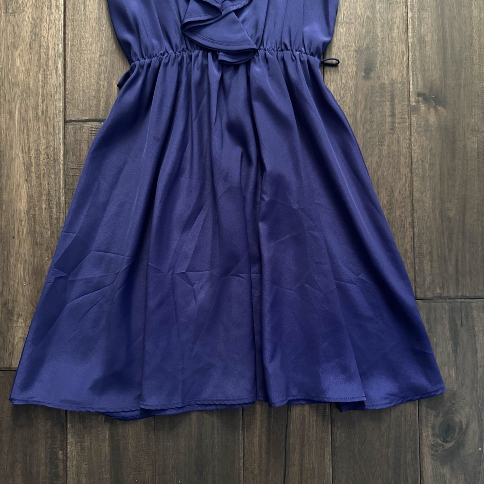 Buttons Deep Blue Strappy Sleeve Ruffle Dress