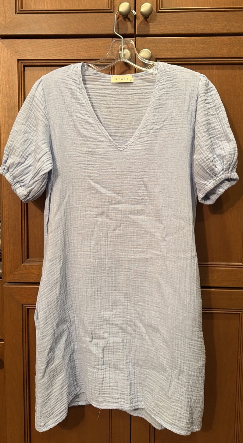 Stark X Light Blue 100 Cotton Beach Dress, Coverup, Pockets . Size XS