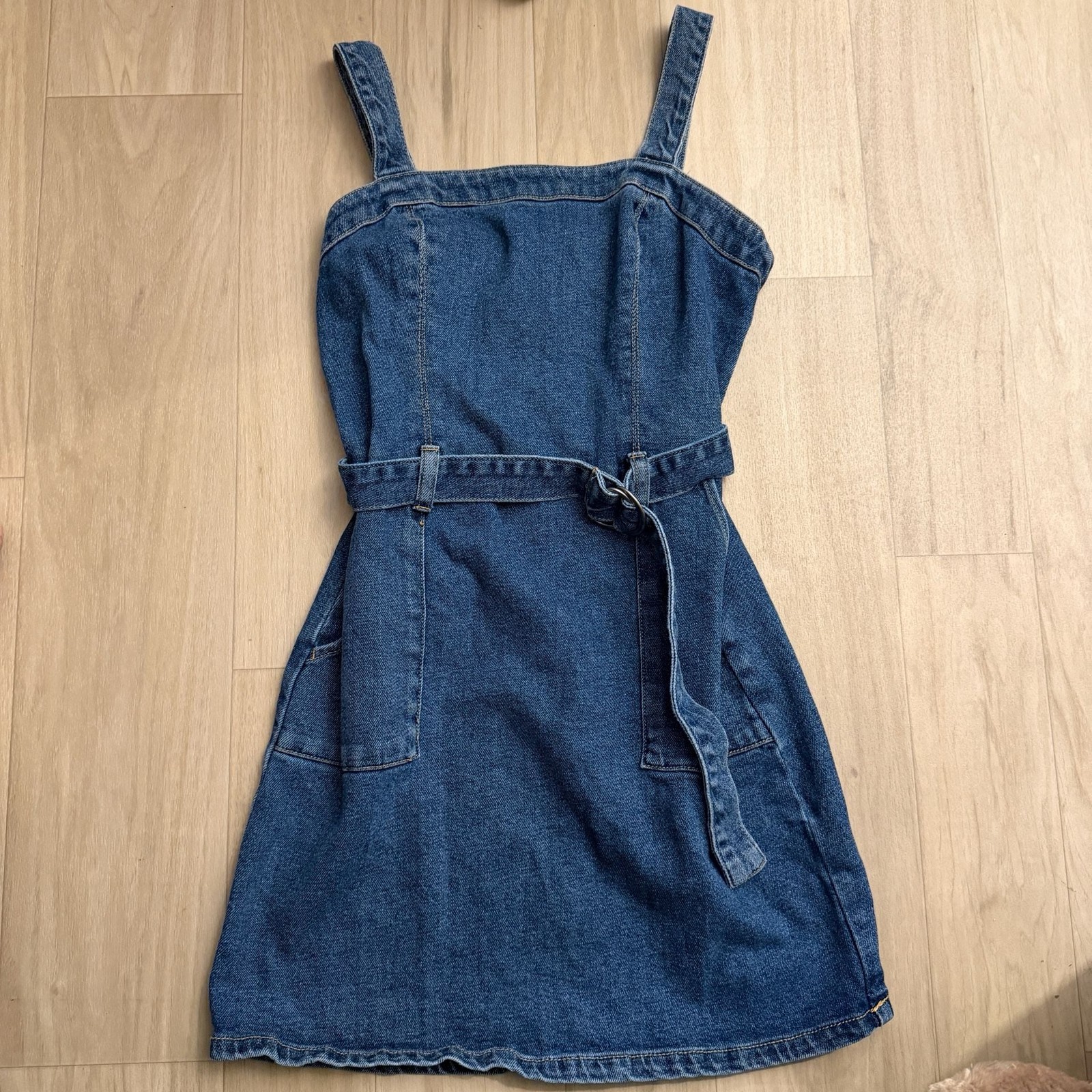 Hollister Belted Denim Mini Pinafore Dress