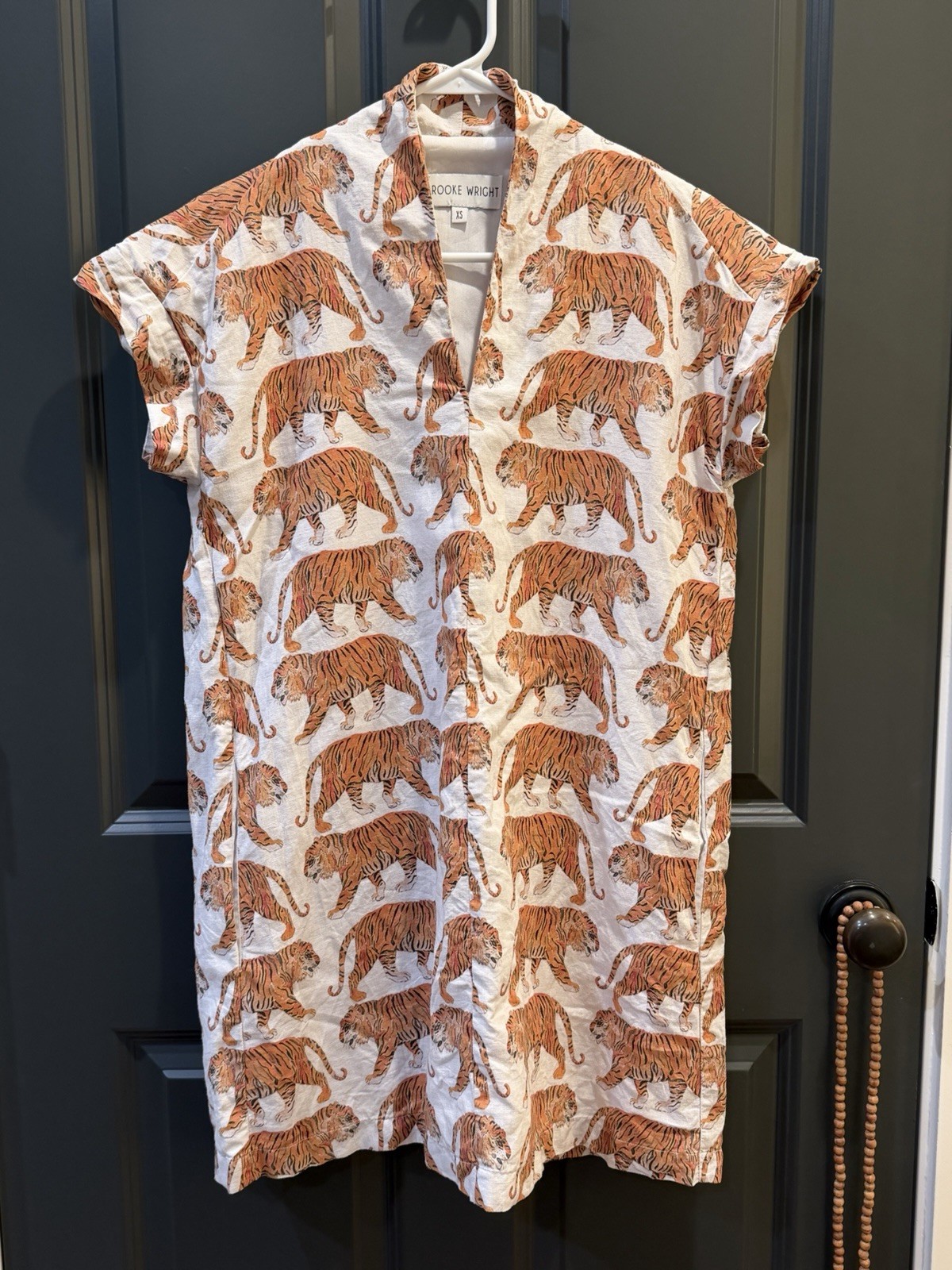 Brooke Wright Nancy Dress Orange Tiger Print Midi Lined Pockets Women’s