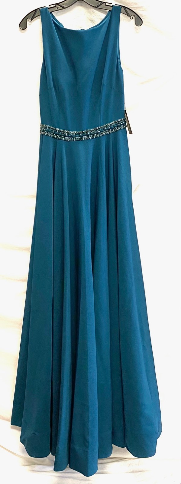 IEENA by MAC DUGGAL Teal Blue Green Beaded Waist A-Line Maxi Gown Dress 6 = S