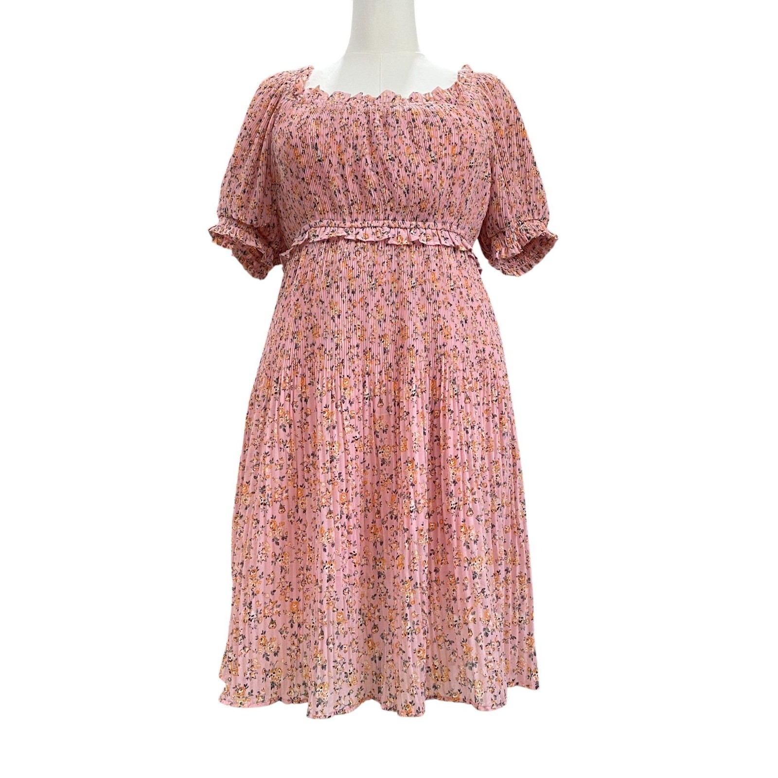 Beyond Words Pink Floral Puff Sleeve Cottagecore Spring Summer Dress XL