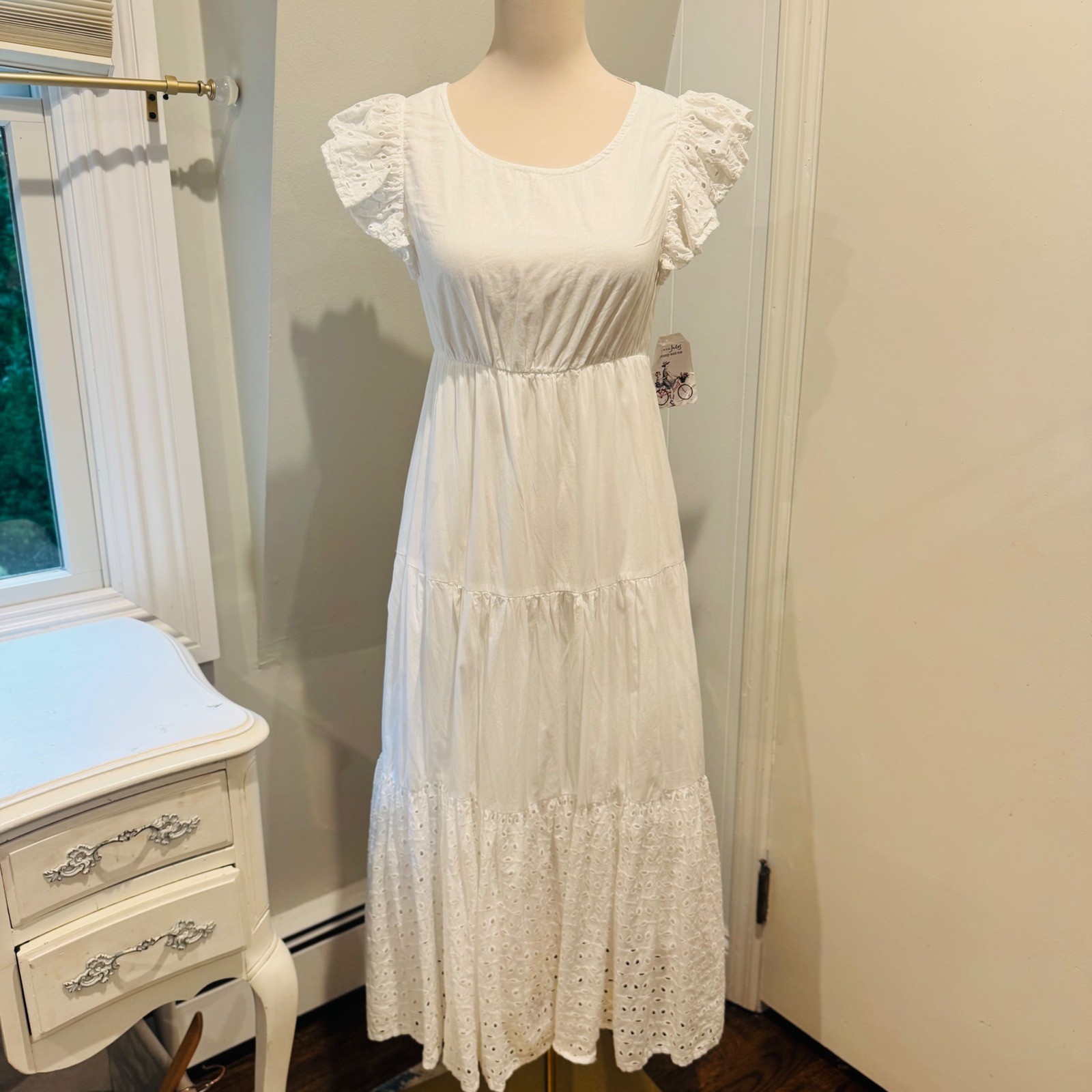 Maison Jules White Maxi Dress Eyelet Tiered Breezy Summer | Size Small NWT