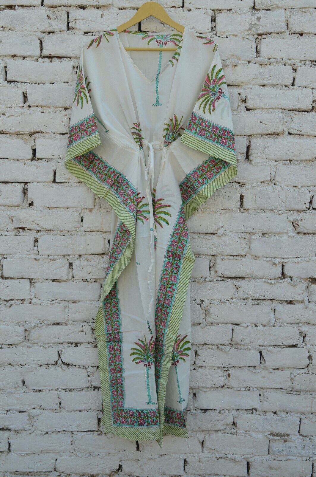 TARRIF FREE✅0% CHARGE Hand Block Long Kaftan 100%Cotton 52 Inches Dress KF-97