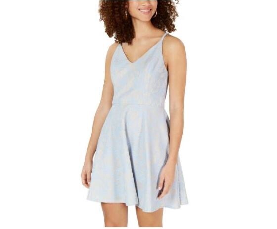 Speechless Junior Womens 7 Nude Blue Sleeveless Bonded Lace Fit Flare Dress NWT