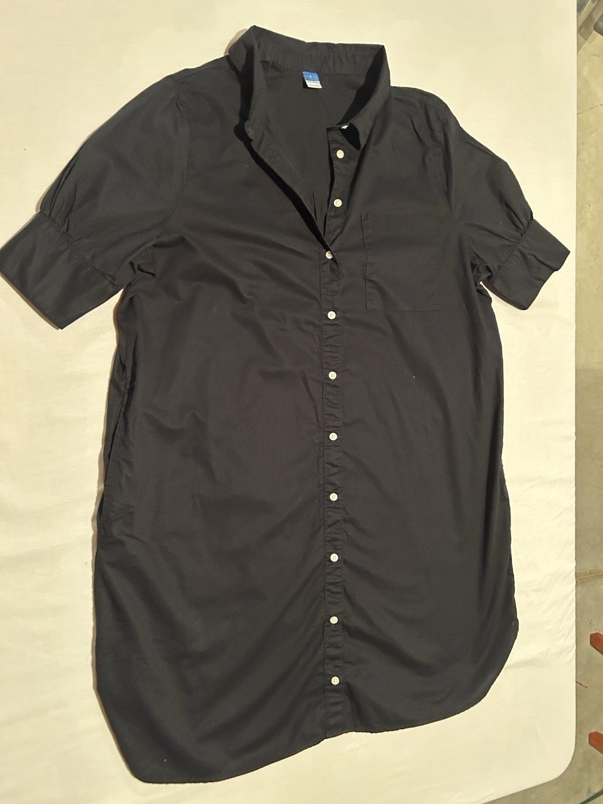 Old Navy Women’s Black Solid Collared Button-Front Shirt Dress Pockets L