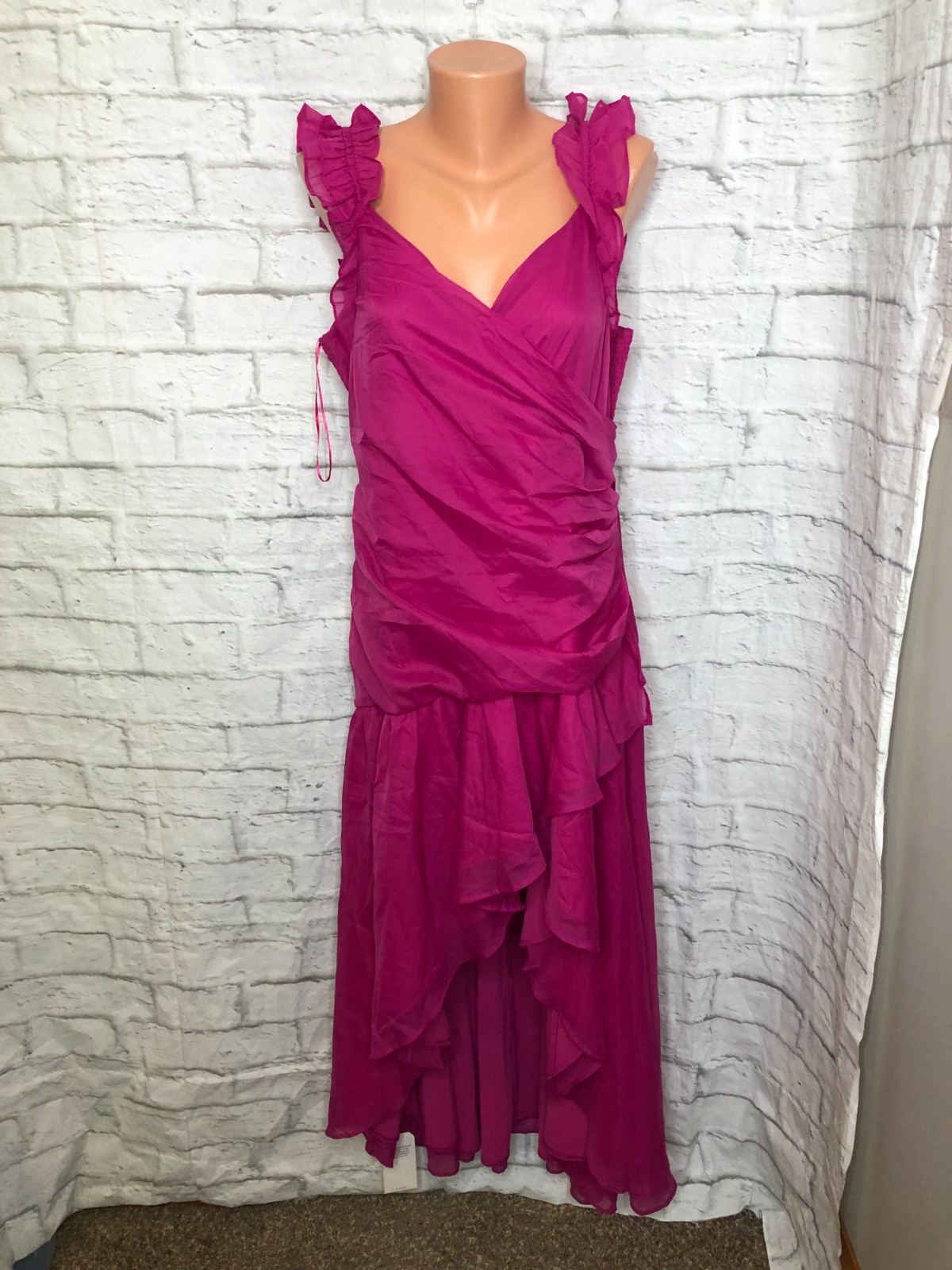 Abercrombie & Fitch Ruffle Strap High-Low Maxi Dress L Bright Pink Party Event