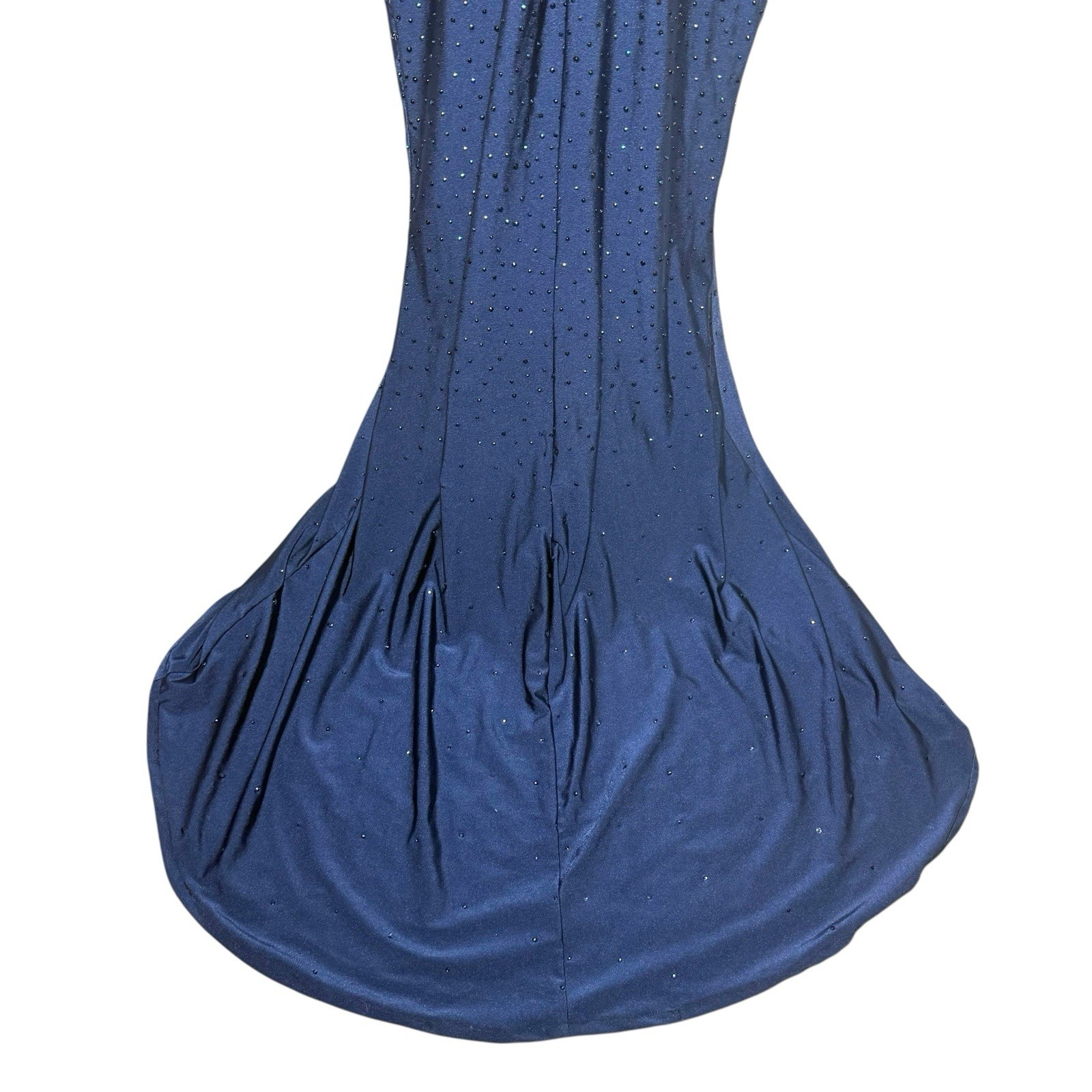 Dancing Queen Navy Blue Beaded Sparkling Maxi Train Evening Dress Sz S
