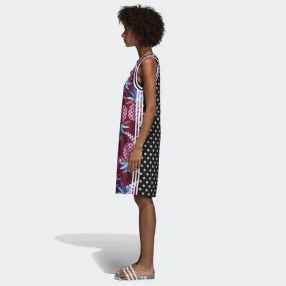 ADIDAS/FARM RIO COLLAB PINEAPPLE POLKA DOTS ATHLEISURE TROPICAL TANK DRESS