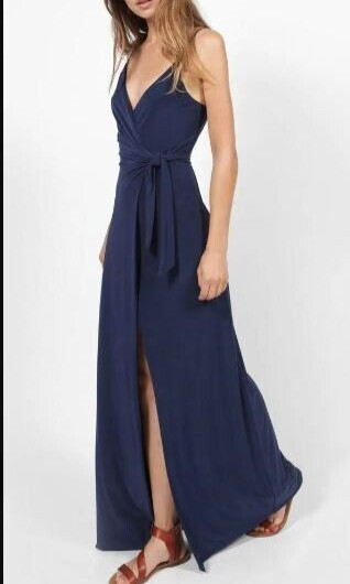 MISA Los Angeles Women’s Sz S Navy Blue Veronika Wrap Front Maxi Dress $220